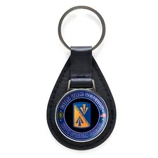 Cold War Veteran 128th Aviation Brigade Black Leather Keychain Silver Keyring