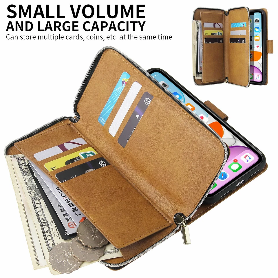 Zipper Flip Wallet Leather Case Cover For iPhone 14 15 Plus 13 12 11 Pro Max - Image 3 of 4
