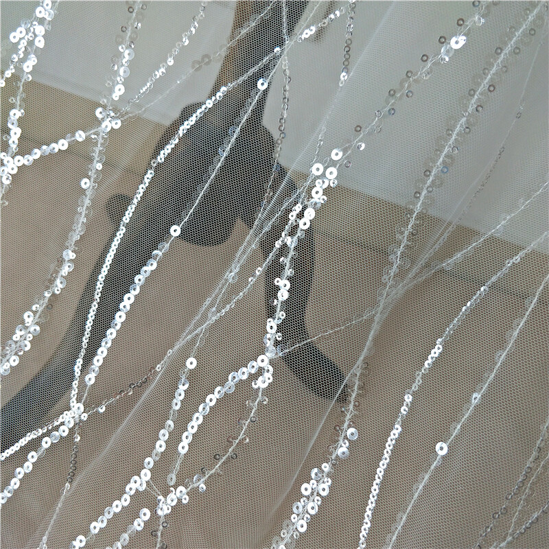 Curve Lines Wedding Gown Lace Fabric Sequin Embroidery Evening Dress Tulle 1 thumbnail 2