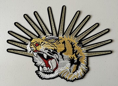 Roaring Tiger Open Mouth Embroidered Iron On Sew On Patch 8.25 x 11.25 