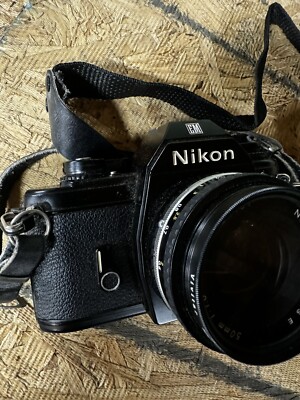 Nikon EM 35mm SLR Camera 50mm f/1.8 Series E Lens Untested Vivitar 2800D Flash