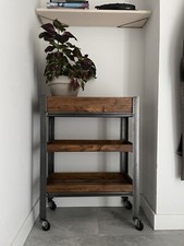 Vintage Industrial Shelving Unit , Solid Wood, On Wheels, Trolley