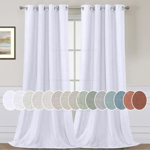 Living Room Linen Curtains Home Decorative Grommet 52"W x 96"L Bright White - Picture 2 of 7