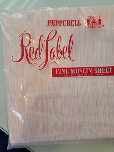NIP Pepperell Red Label white pink Stripe Fine Muslin flat sheet 81x108in - Picture 2 of 6