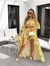 Two pieces YELLOW/GREEN holiday/beach dress universal size XS,S,M