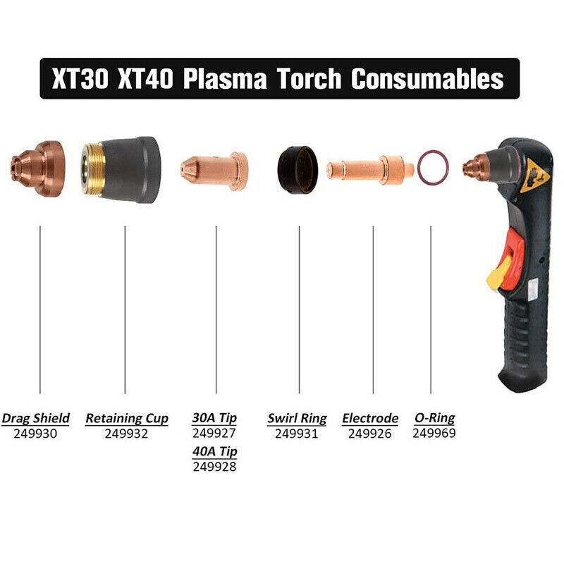 13pcs Plasma Cutting Electrodes 249926 249927 Nozzles 30A Swirl