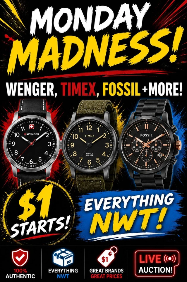 MONDAY MADNESS! WENGER, TIMEX, FOSSIL +MORE! $1 STARTS! EVERYTTHING NWT!