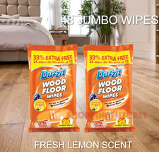 2 x DUZZIT WOOD FLOOR WIPES FRESH LEMON JUMBO EXTRA STRONG CLEANS & SHINES NEW