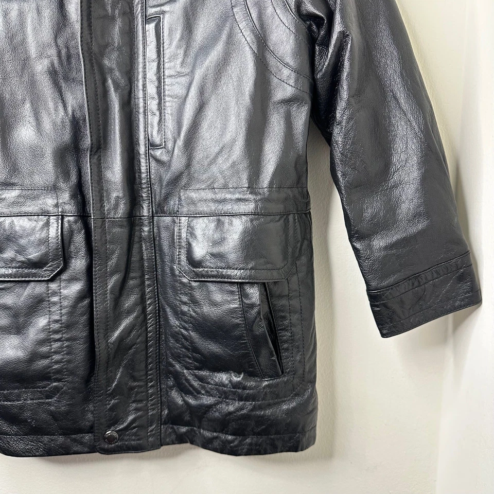 Дети Lg Y2k винтажный Wilsons кожи черный с капюшоном куртки Thinsulate с подкладкой пальто гранж - Изображение 3 из 4