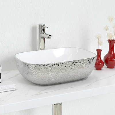 Leopard Texture Silver Ceramic Vessel Sink - Artistic Bathroom Wash Basin 18.3''