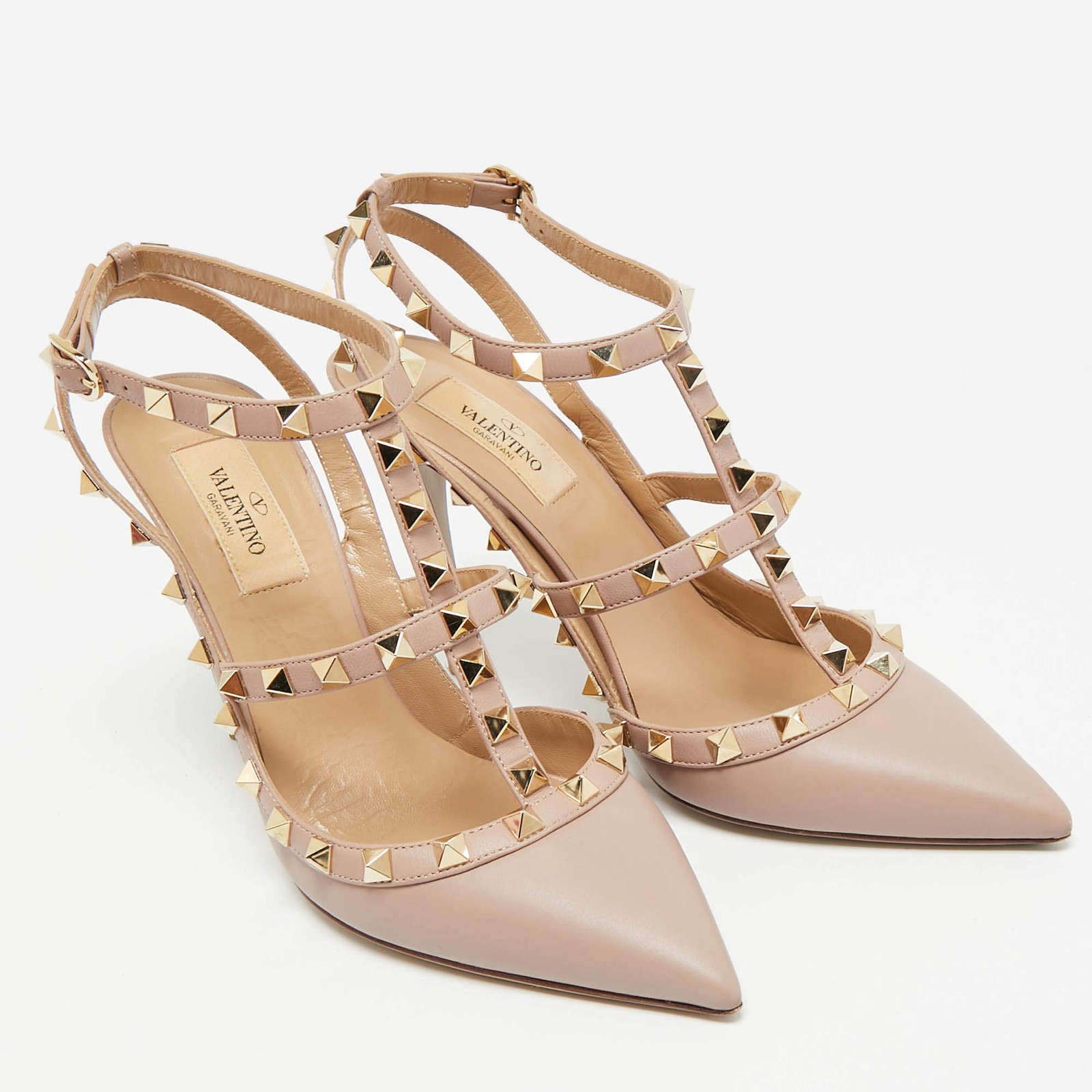 Valentino Dusty Pink Leather Rockstud Caged Pumps Size 37.5 thumbnail 4