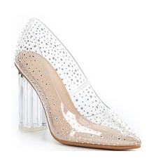 Gianni Bini Womens Rhinestone Pump Closed Toe Lucite Clear Block Heel Sz 6 NEW