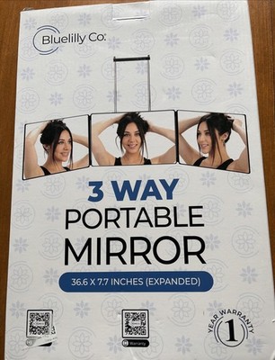 LED 3 Way Mirror Trifold Self Haircut with Adjustable & Travel Case, 360° Mirror