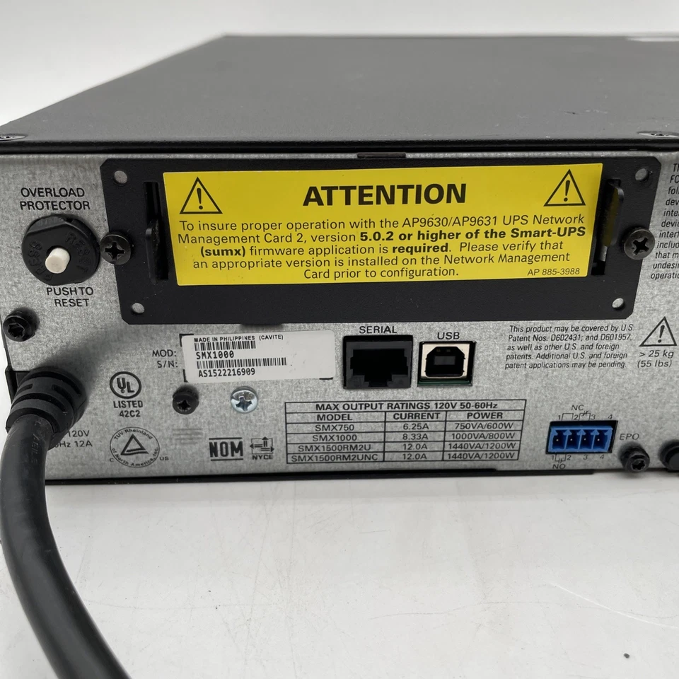 APC Smart-UPS SMX1000 1000VA 800W 2U UPS Battery Back Up - No Battery/Faceplate - Image 3 of 3