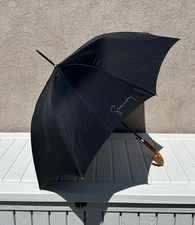 Vintage Givenchy Umbrella Plastic Loop Handle Black w/ Logo Brass Tip 35” Long