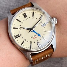 Tandorio NH34 Automatic Mechanical Watch Diver GMT 200M 39mm Sapphire Leather