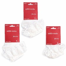 Girls Lace Ruffle Ankle Socks White Dress Church Easter Kids Cute Floral Trim x3