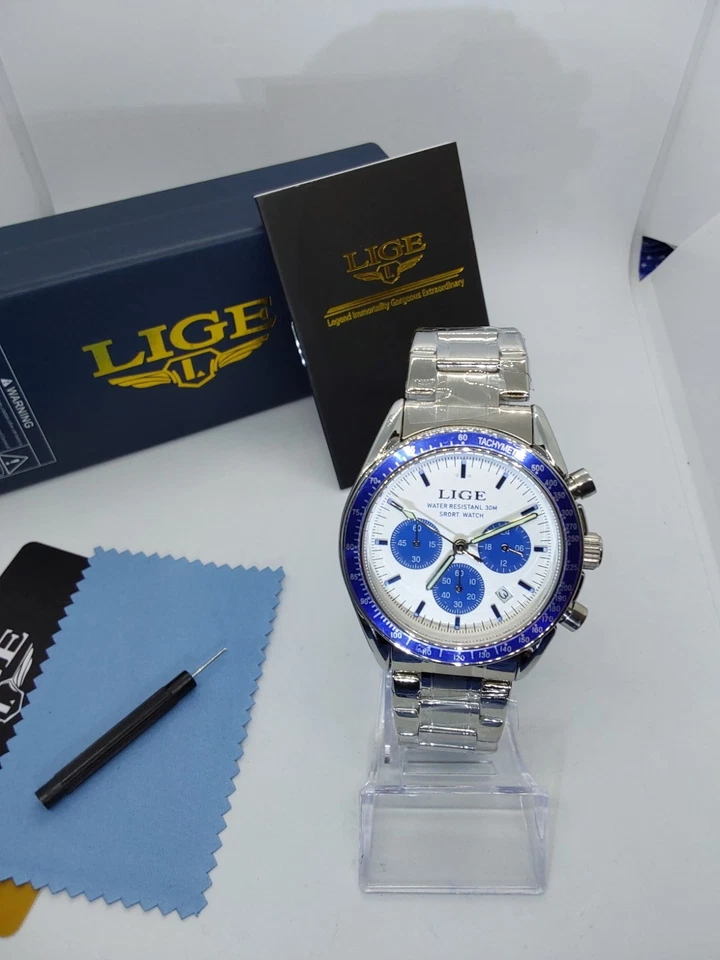 Blue Chronographer White Dial Stainless Steel Bracelet Men's 89137 - Image 4 of 4