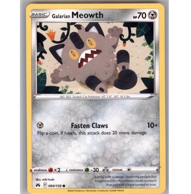 Galarian Meowth Regular Common Crown Zenith 084/159 NM