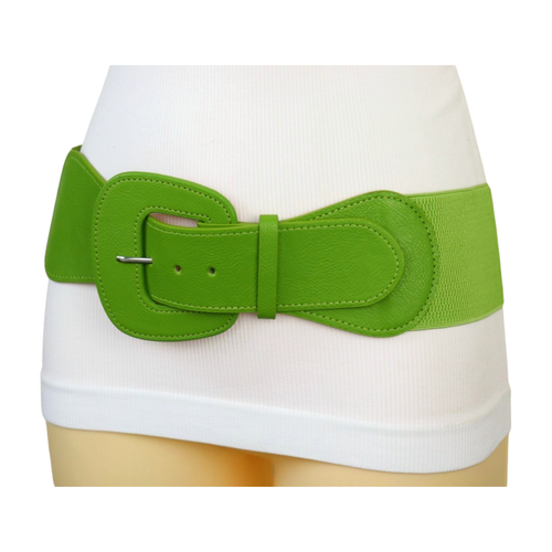 Women Olive Green Elastic Fabric Waistband Wide Fashion Belt Big Buckle Fit S M - Picture 15 of 24