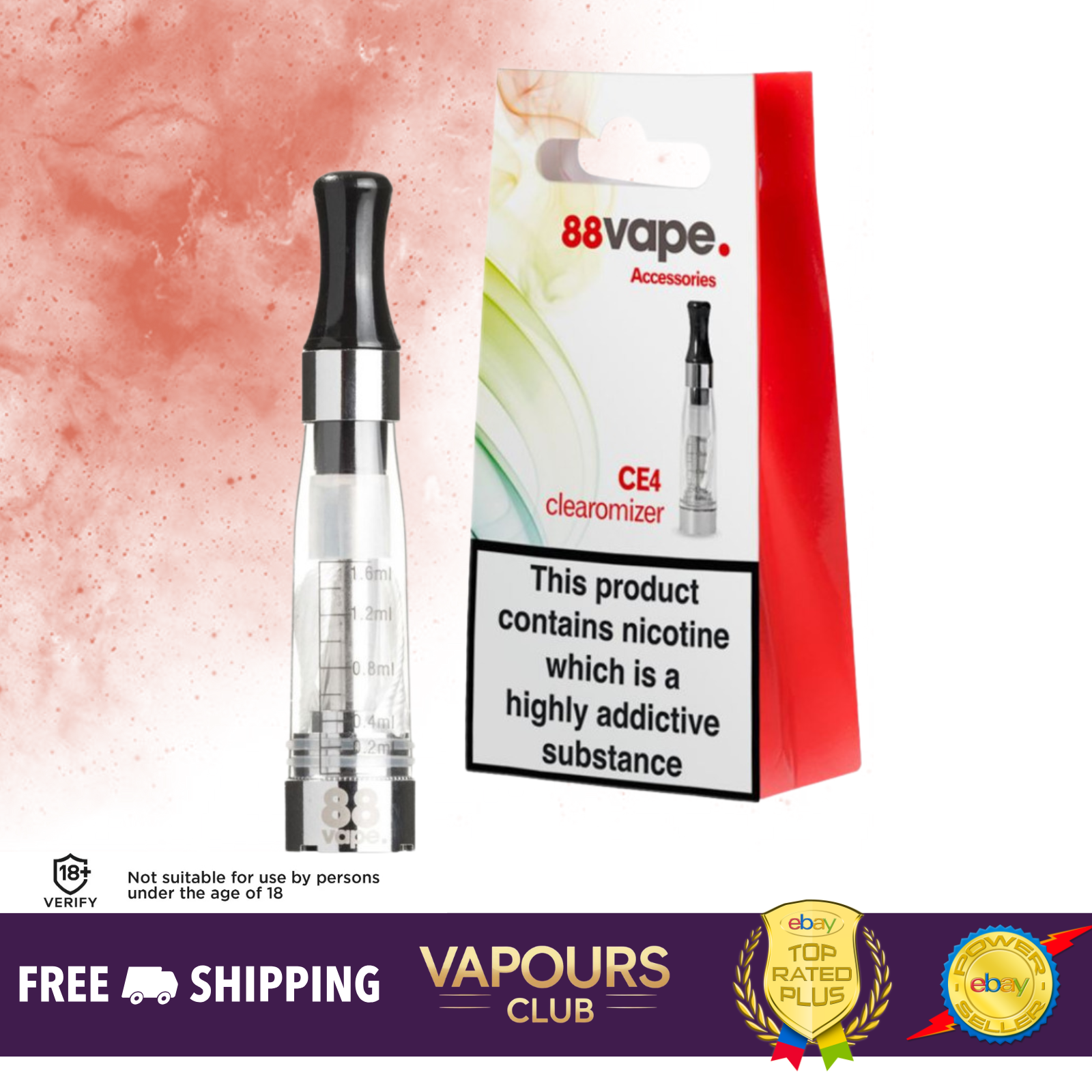 88vape Clear CE4 Clearomizer | Ecigerette Vape Tank | Fits Any CE4 ...