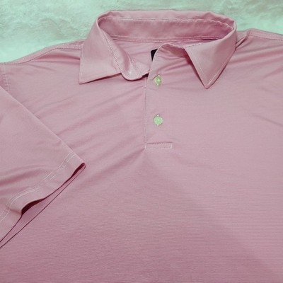 FootJoy Mens Large Pink Subtle Stripe Performance Golf Polo Stretch G