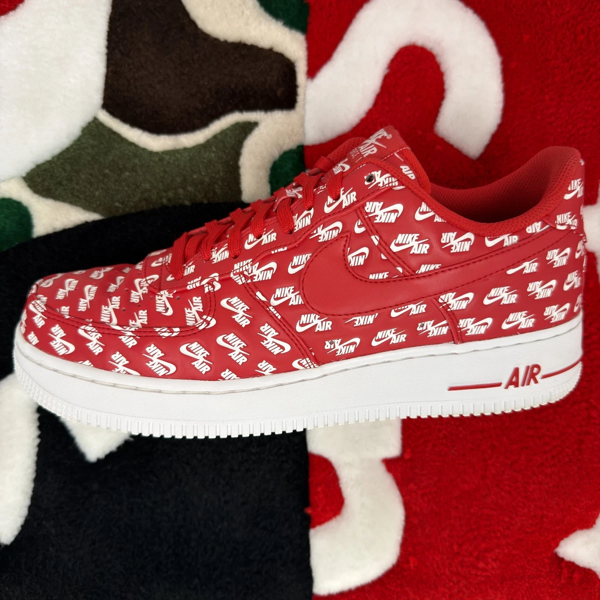 Nike Air Force 1 07 QS Low All Over Logo Red | eBay