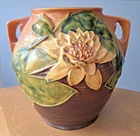 Roseville Art Pottery Water Lily Double-Handled Vase Model 1-8" c. 1943