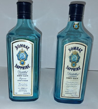 Two Bombay Sapphire London Dry Gin Blue Glass Empty Bottle 750ml