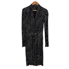 GUCCI All-over Print Long Sleeve Cache-Coeur Dress, Size M, Black Women USED