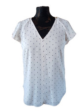 H&M, Bluse, Weiß, Kurzarm, Gr. 34, V-Ausschnitt, leicht, 1x getragen