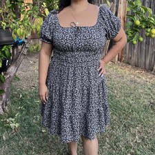 Black Floral Coquette Puff Sleeve Dress
