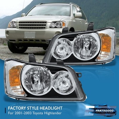 For 01-03 Toyota Highlander Replacement Headlights Bumper Lamp Pair Chrome Clear
