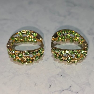Luxuriöse Damen Peridot Kubi Zirkonia Creolen Ohrringe 14K vergoldet Robust  Top