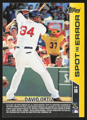 2011 Topps Opening Day #5 David Ortiz Spot the Error