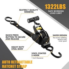 Heavy-duty Retractable Cargo Strap Auto Retract Ratchet Tie Down Strap 600kg