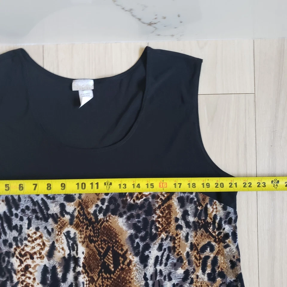 Blusa de Colección Caribe para Mujer 2X Negra Marrón Estampado de Leopardo Camiseta sin mangas Hecha en EE. UU. Foto 4 de 4