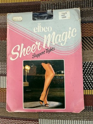 Vintage Elbeo Navy Sheer Magic Support Tights, Large, BNWT Nylon/Lycra