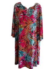 Espresso Women's Plus Size 2X Colorful Tropical Print Textured Dress 3/4 Sleeve