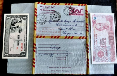 Aérogramme Viet Nam , Saigon du 8/3/1954 + 2 billets - Photo 1/4