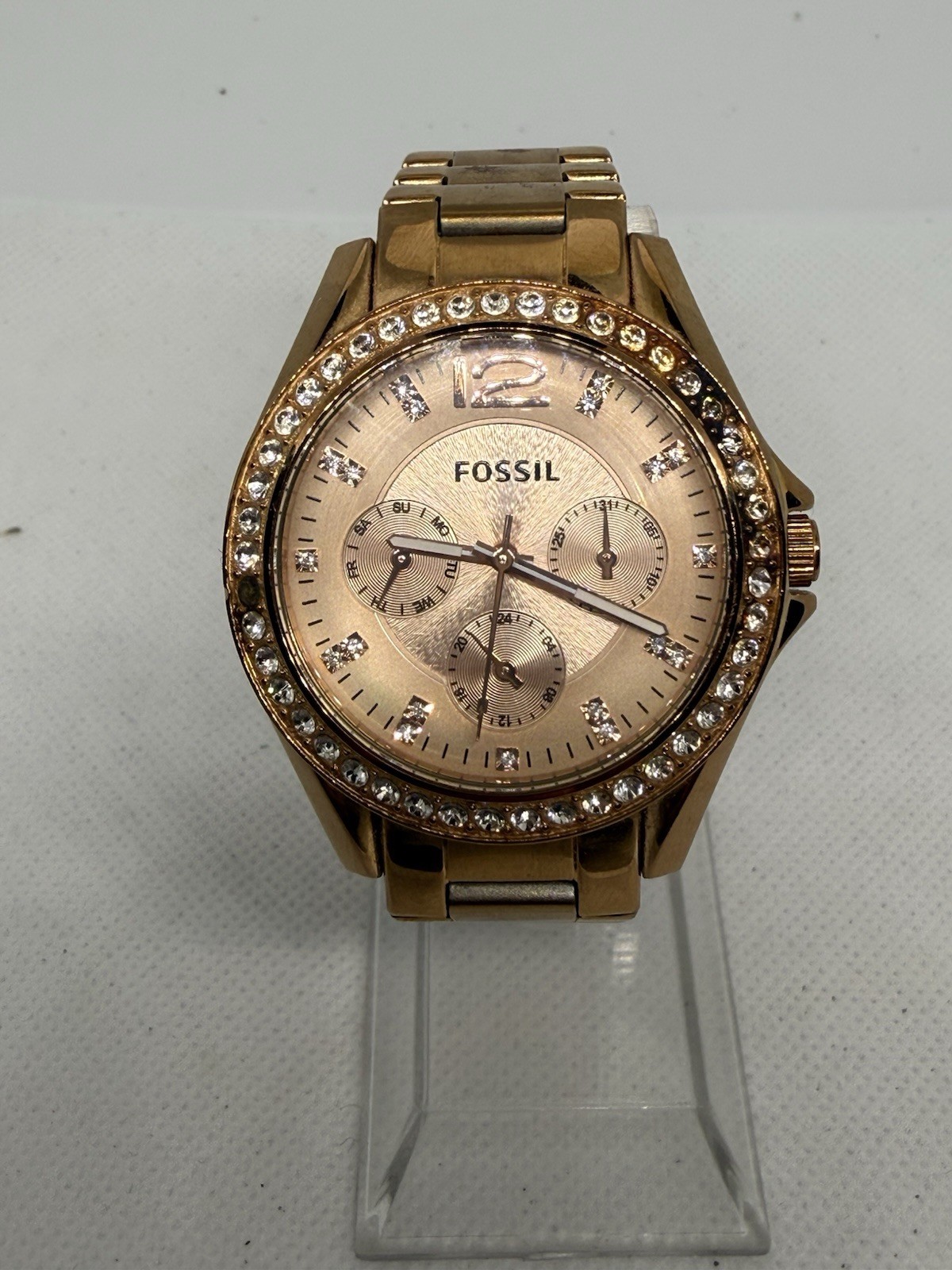 Fossil Riley Multifunction Rose Gold-Tone-Crystals Stainless Steel Watch ES2811