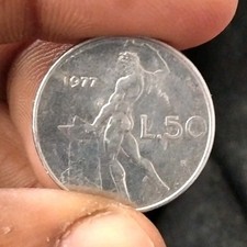 1977 Italy 50 Lire Coin Circulated Repubblica Italiana Uncertified