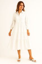 Pure Cotton Collared shirt Long Sleeves Relaxed Fit And Flared Shirt For Women