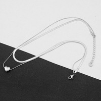 Fashion Heart Pendant Necklace Stainless Steel Double-Layer Chain Necklace