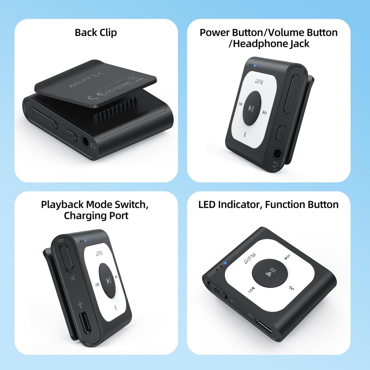 iPod クラシック　ソーニーウォークマン　AGPTEK AGPTEK 64GB Clip MP3 Player with Bluetooth, A53PL Portable Music