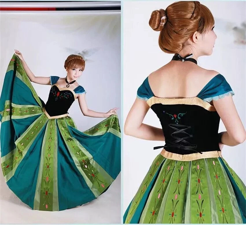 Adult Womens Frozen Queen Anna Costume Cosplay Party Gown Fancy Dress Outfit