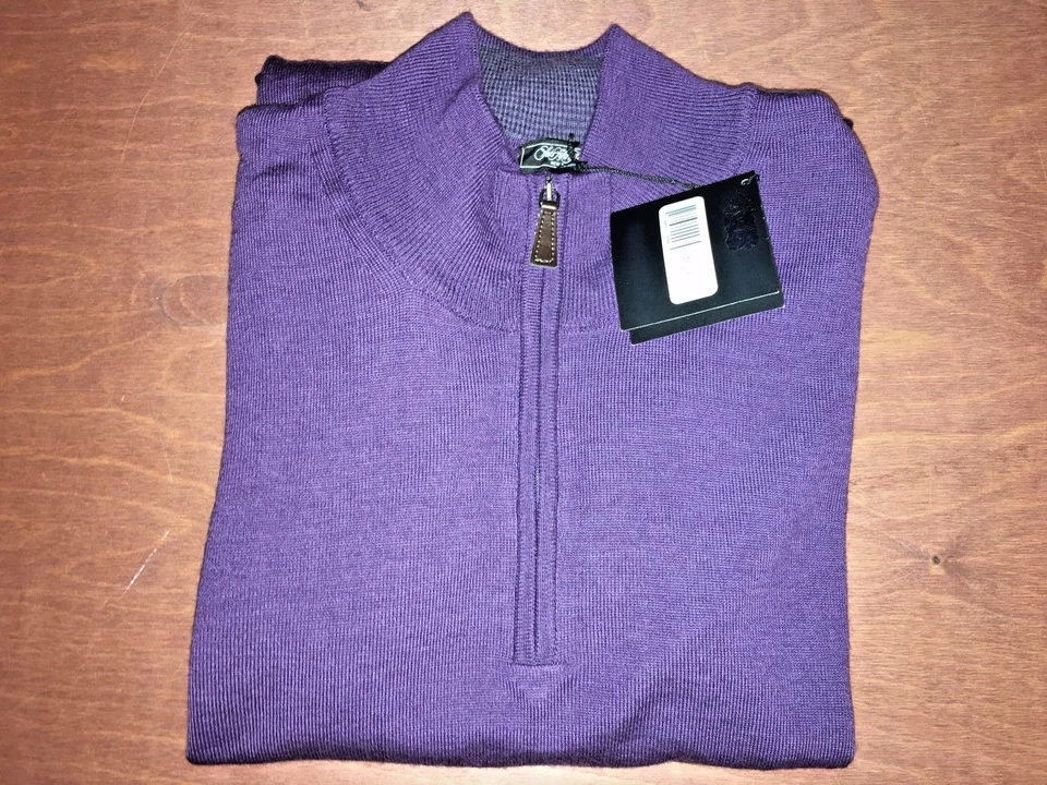 SAKS FIFTH AVENUE Wool  Men's 1/2 Zip Mock Neck Sweater Grape Vine XXL 2XL  New - Image 4 of 4