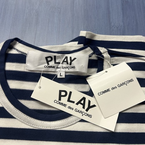 CDG COMME DES GARCONS GREEN HEART SHIRT L BLUE WHITE STRIPED LONG SLEEVE (8) - Picture 3 of 5