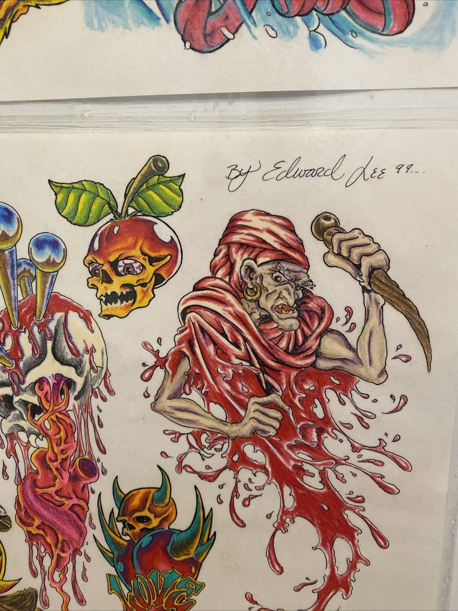 【新品】絵画　TATTOO 50個限定激レア！ 2 Vintage 99 Wall Art Tattoo Flash Sheets By Edward Lee Dragon