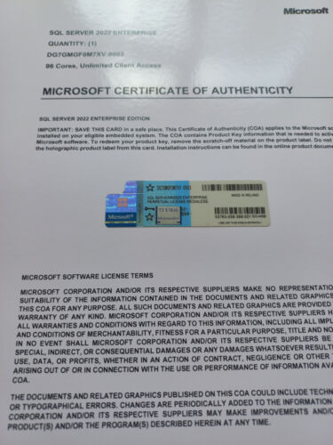 Microsoft SQL Server 2022 Enterprise 96 Core License Unlimited CALs Authentic - Picture 11 of 12